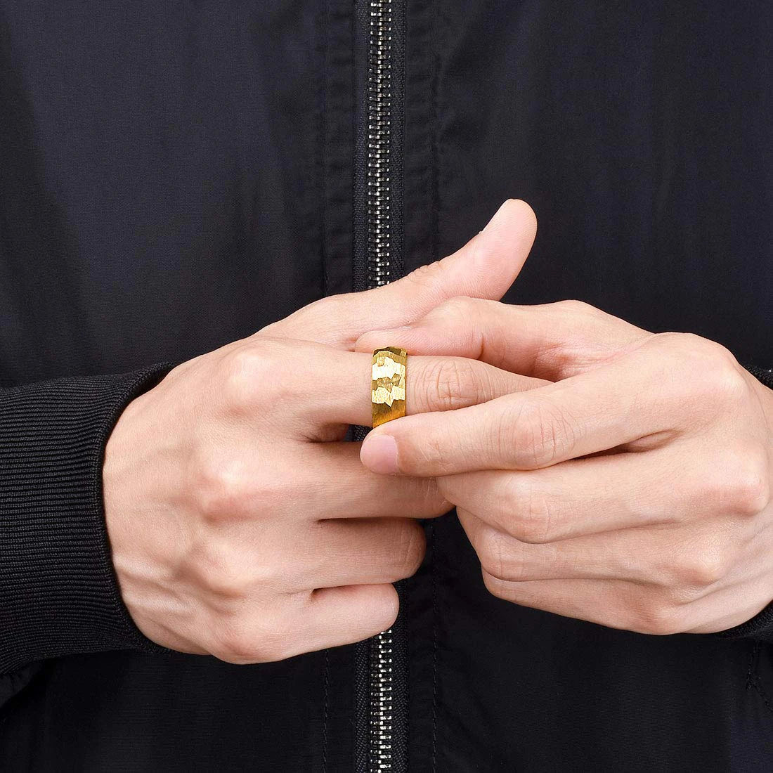 Modischer gehämmerter Titan Edelstahlring für Männer und Frauen schwarz-Yabubest - Home & More