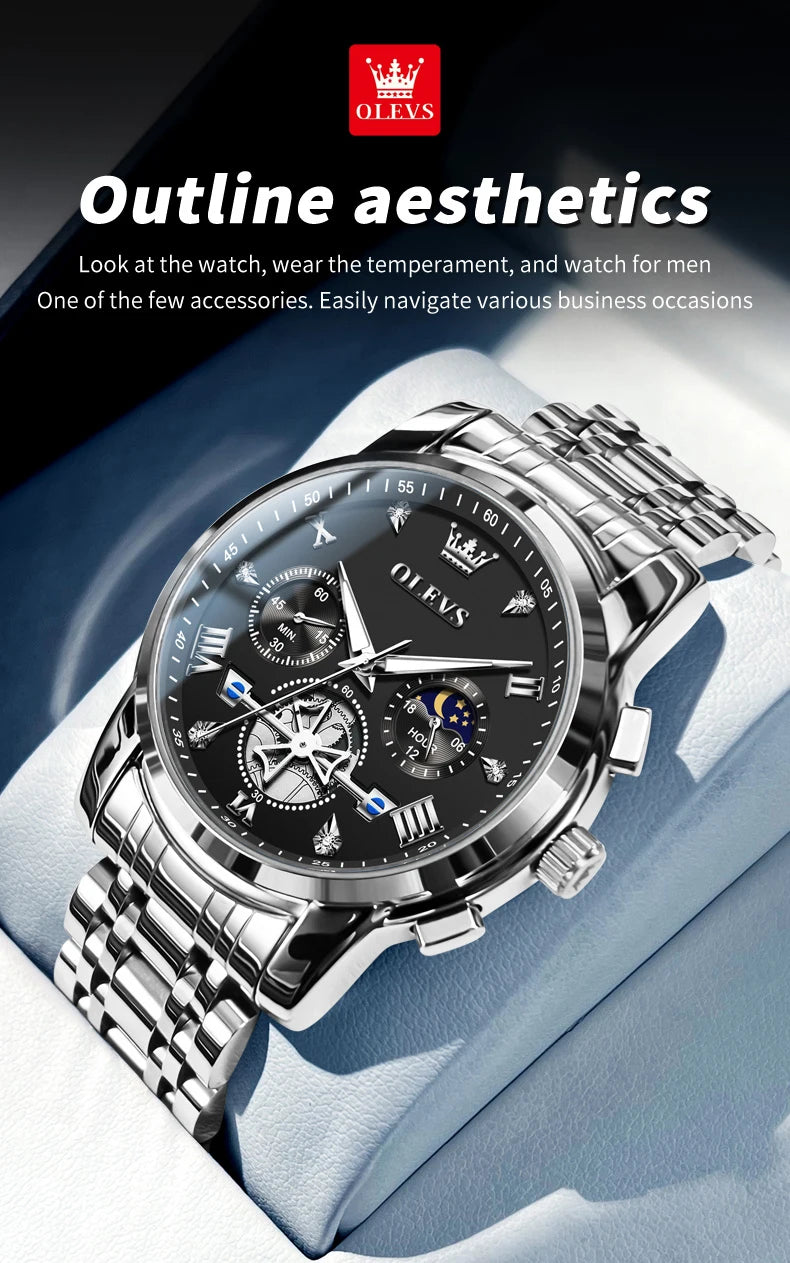 Klassische Herrenuhr mit Mondphase und Wasserdichtigkeit 3BAR