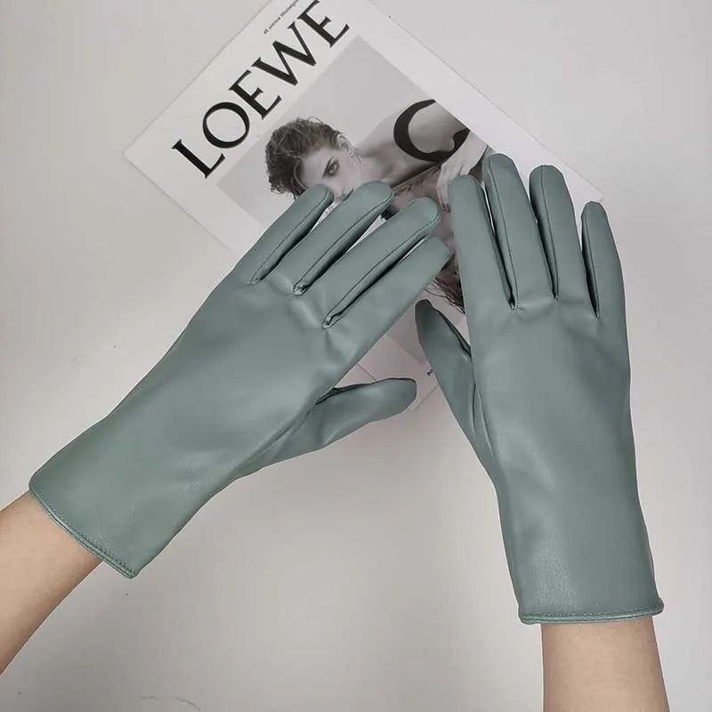 Winter Damen Handschuhe Kunstleder Wasserdicht Winddicht Warm Plüsch Sport