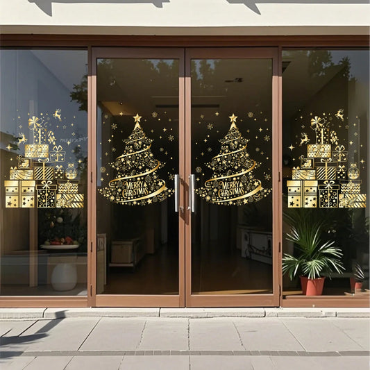 Goldene Weihnachts Fensteraufkleber aus PVC für festliche Dekoration