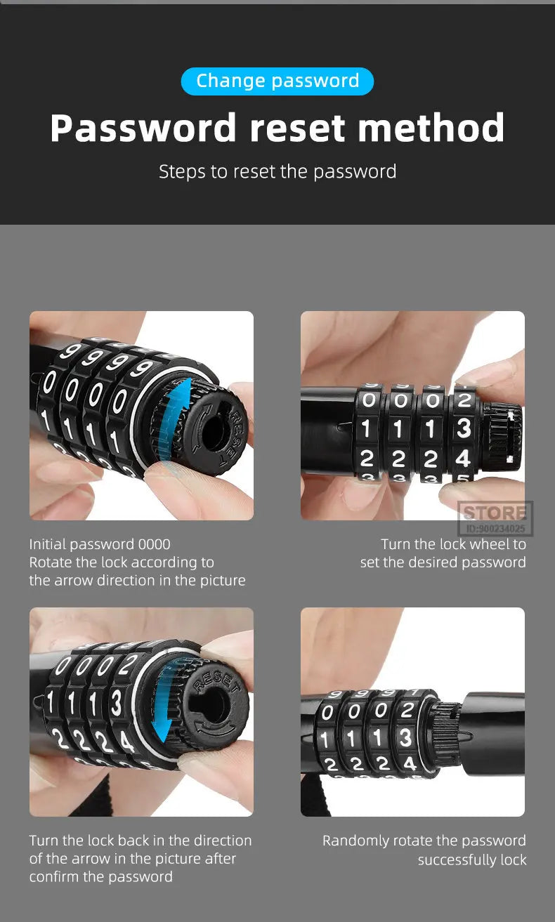 Langlebiges Fahrrad Kettenschloss mit 4 Stelligem Zahlencode