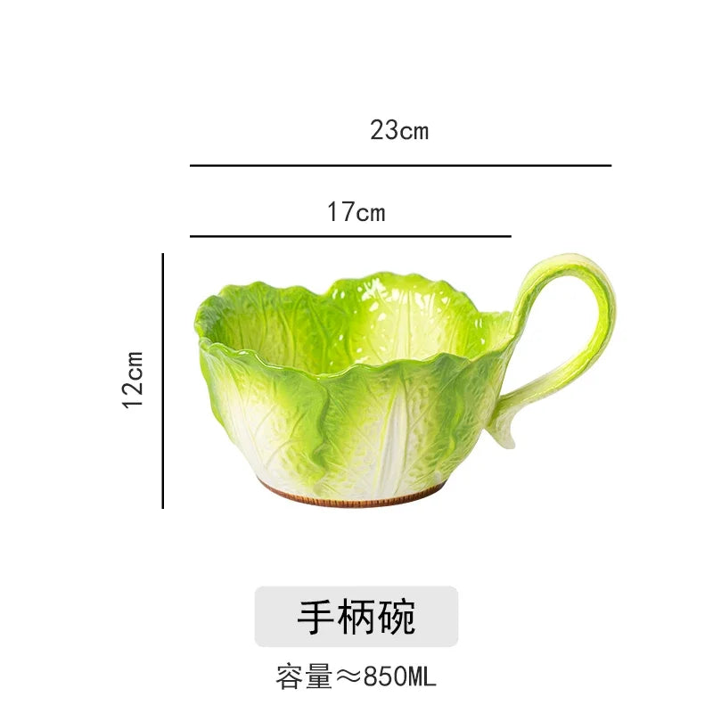 Große Keramikschüssel in kreativer Kohlblatt-Form – stilvoll & vielseitig für Suppe, Salat & Obst