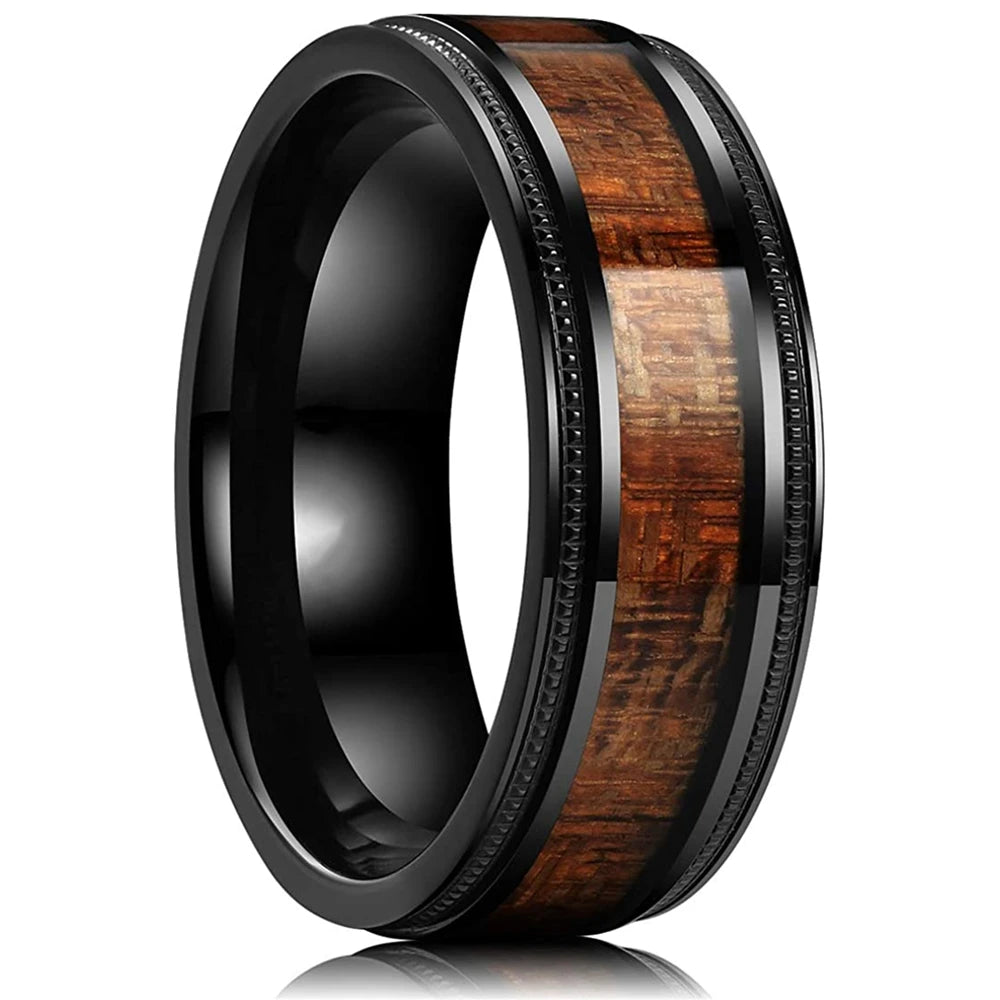 Elegante Herren Edelstahlring 8mm mit Bernstein Inlay