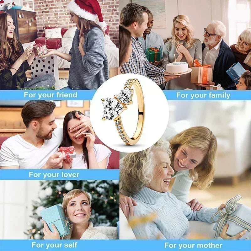 Eleganter Silber Ring vergoldet mit funkelnden Zirkonen für Frauen