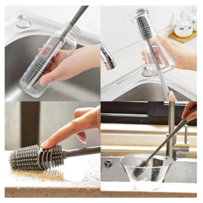 Flexible Silikonbürste langer Griff – Sanfte Reinigung für Flaschen, Gläser, Vasen