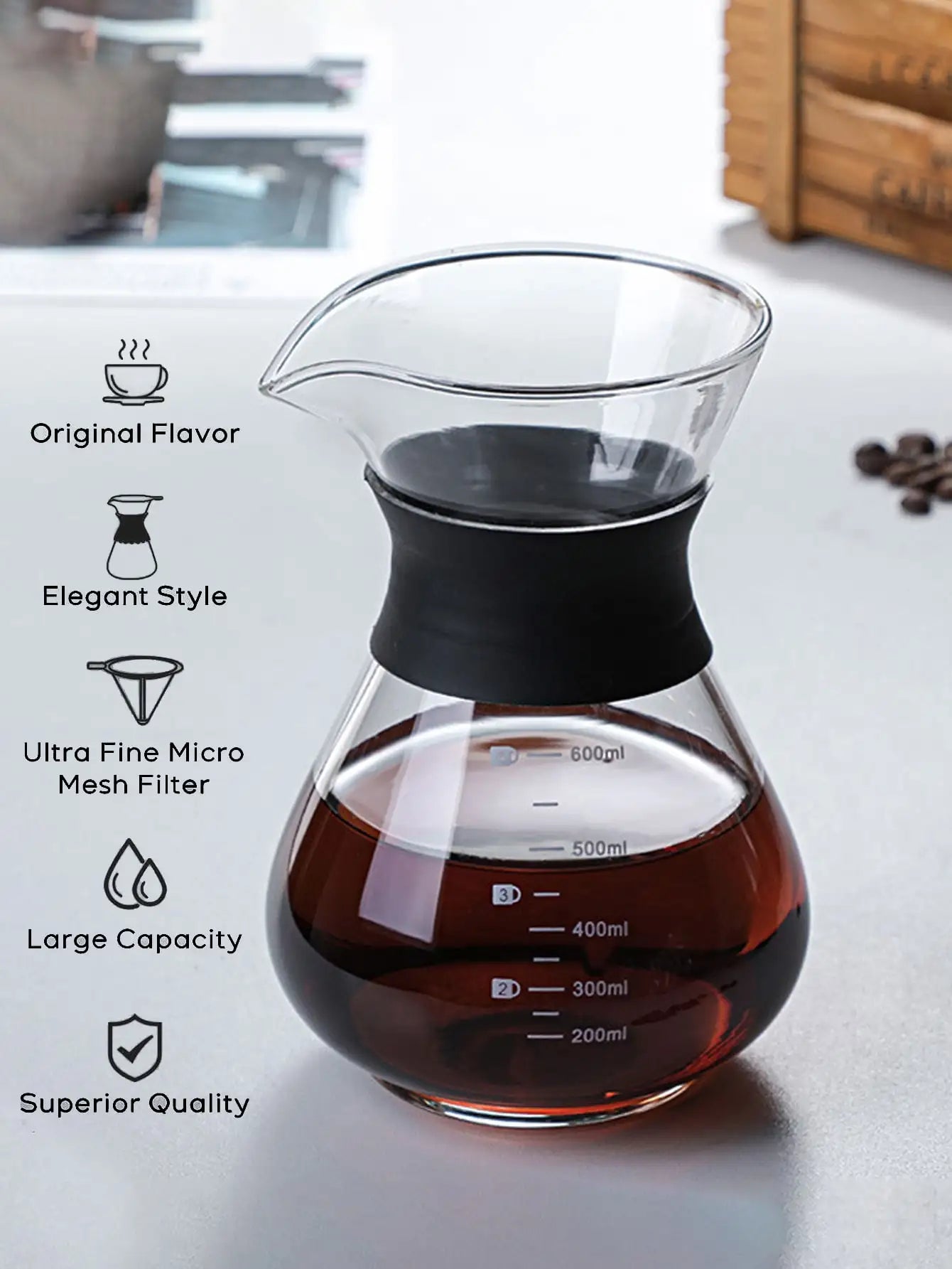 Aromatischer Pour Over Kaffeebrüher mit Edelstahlfilter Isolierung