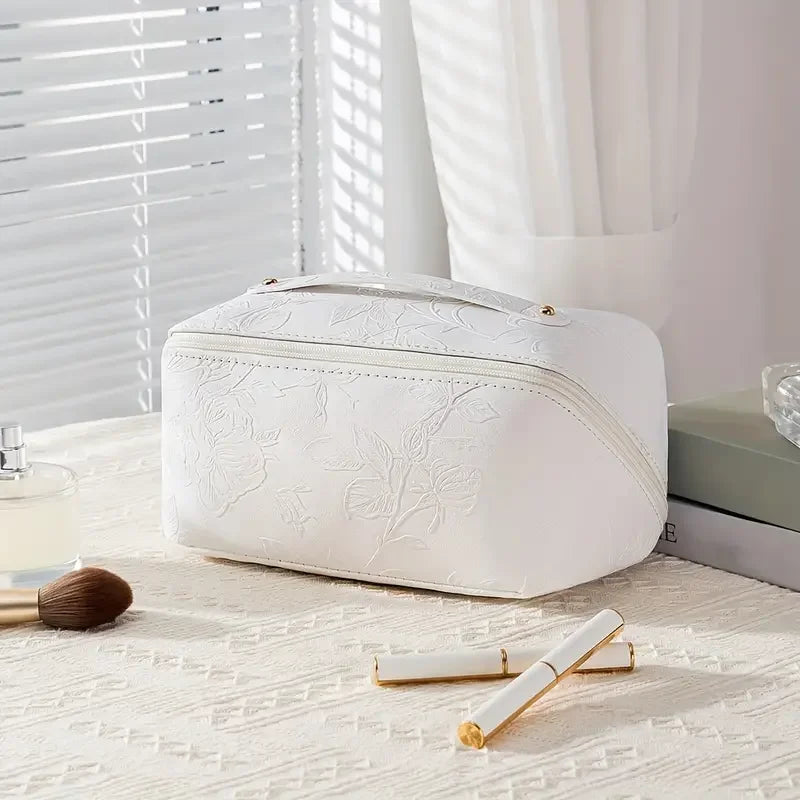 Große Vintage Kosmetiktasche mit Blumenmuster und praktischem Reißverschluss