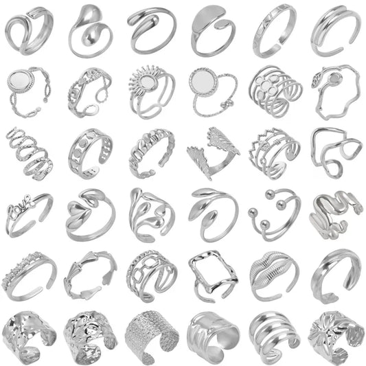 Silberfarbene Edelstahlringe mit Schlange, Herz und Perlen, 1 bis 5 Stück