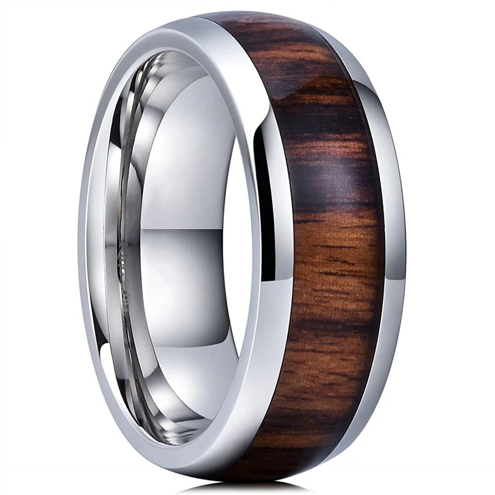 Elegante Herren Edelstahlring 8mm mit Bernstein Inlay