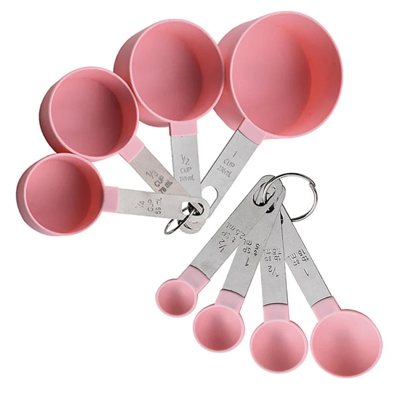 8-teiliges Messbecher- und Löffel-Set mit Edelstahlgriff für Küche