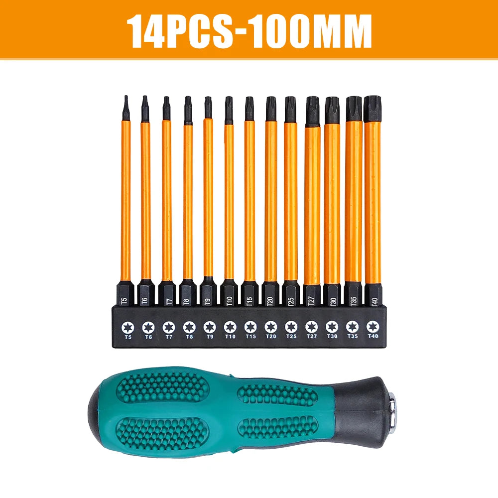 14-teiliges Schlag-Torx-Bit-Set T5-T40 mit Griff – robust - präzise Schrauben