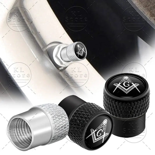 4er Set Radventilkappen mit Freimaurer Emblem Aluminiumlegierung Wasserdicht