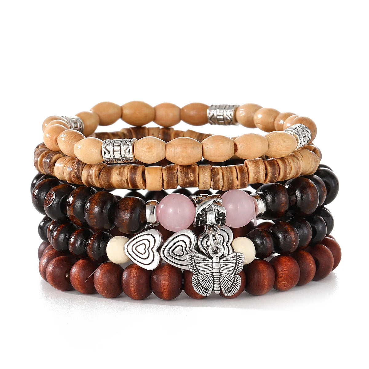 Mehrschichtiges Holzperlen Armband Set Ethnisch Trendy Schmuck Geschenk