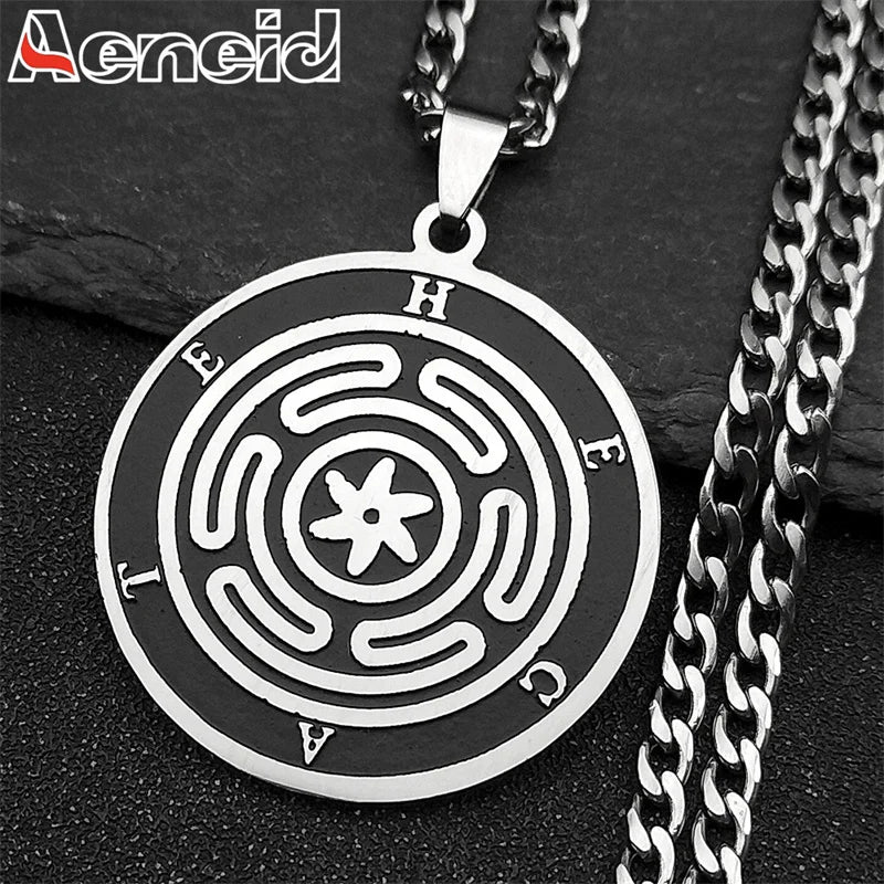 Edelstahl Halskette mit Hekate Rad Anhänger Silber für Damen