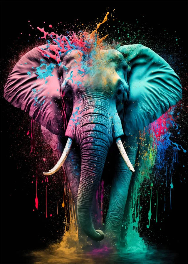 Buntes abstraktes Elefanten Leinwandbild für stilvolle Wanddekoration