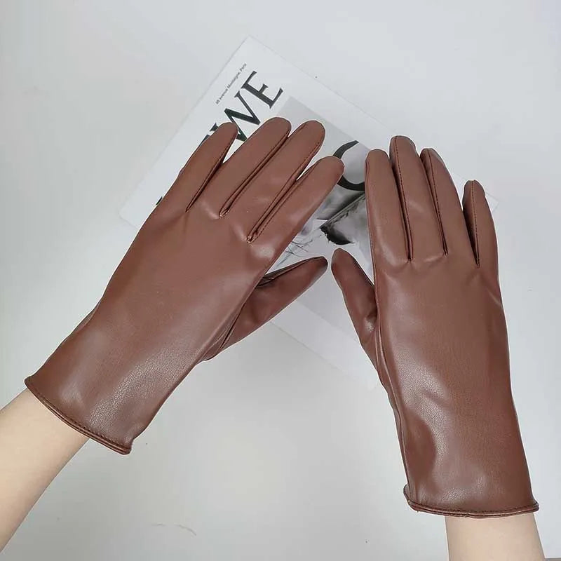 Winter Damen Handschuhe Kunstleder Wasserdicht Winddicht Warm Plüsch Sport