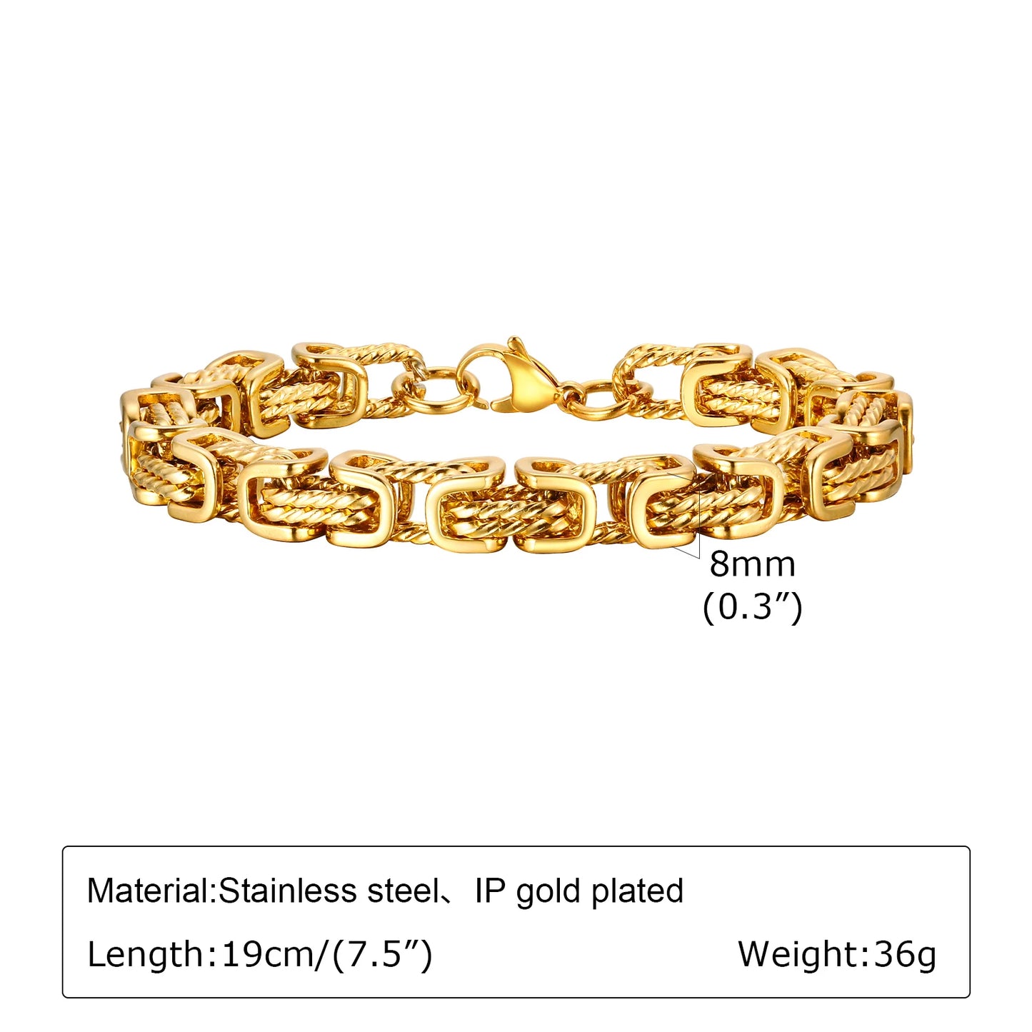 Byzantinisches Herren Armband aus Edelstahl 8mm Retro Grau