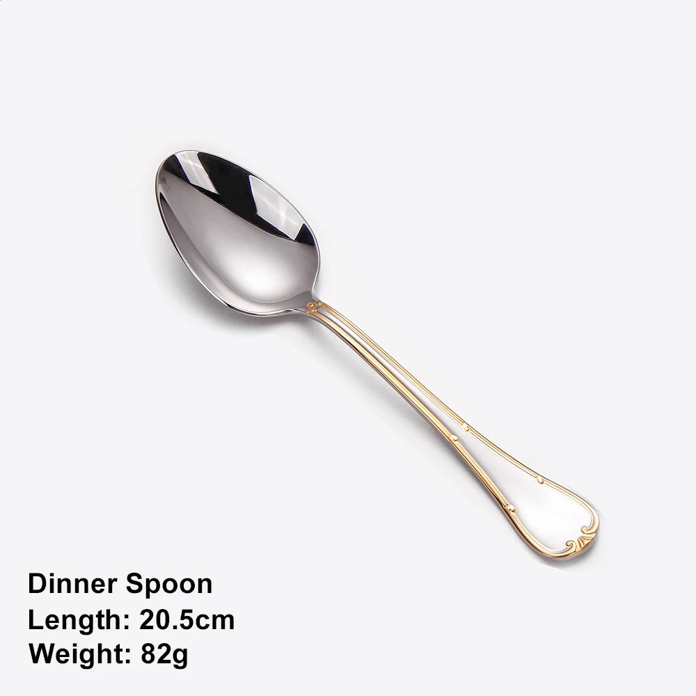 Luxuriöses 4- oder 6-teiliges vergoldetes Besteckset, Edelstahl, spülmaschinenfest