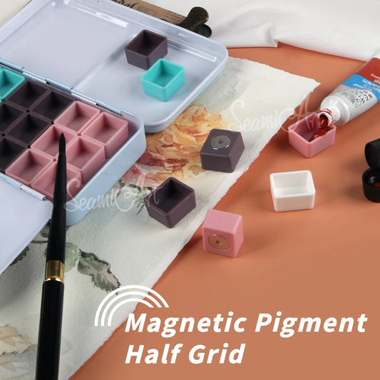 50 magnetische Halbpfannen in 4 Farben – Perfekte Organisation für Aquarellpaletten