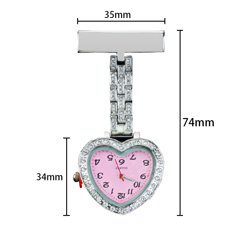 Funkelnde rosa Krankenschwester Taschenuhr mit Diamanten - praktischem Stifthalter