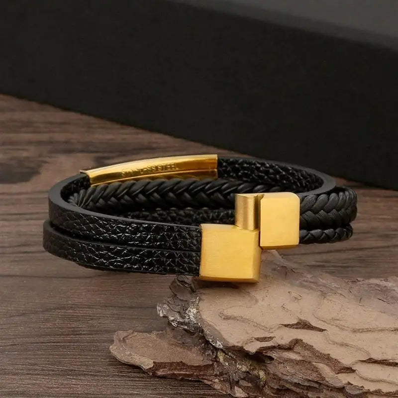 Handgewebtes Lederarmband für Herren – Multilayer Stil