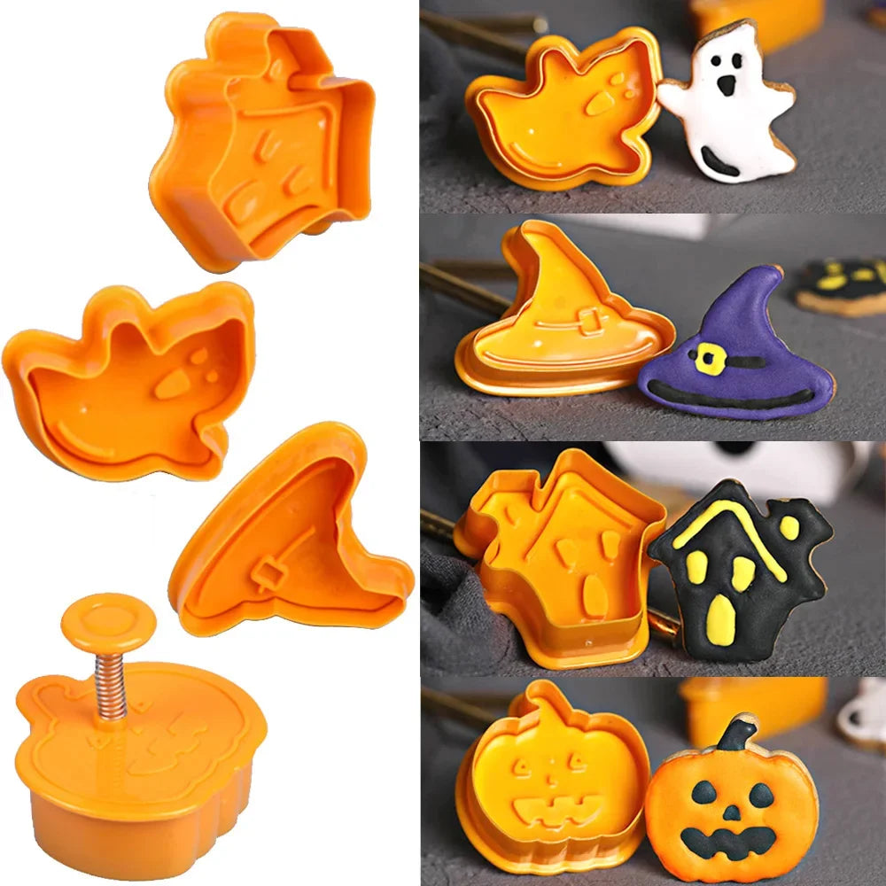 4er Set Halloween Ausstecher Kunststoff Kürbis Geist Fondant Kuchen Deko