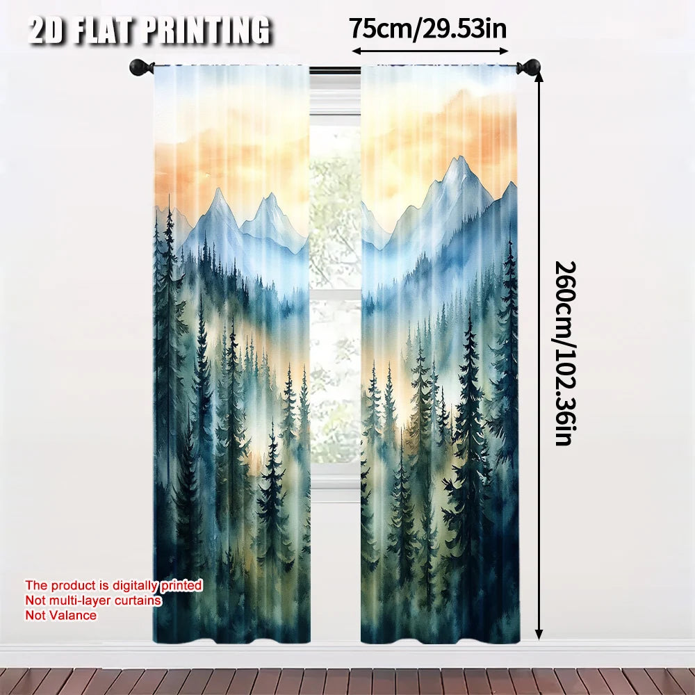 Vorhänge im Waldbergen Design aus langlebigem Polyester 2er Set