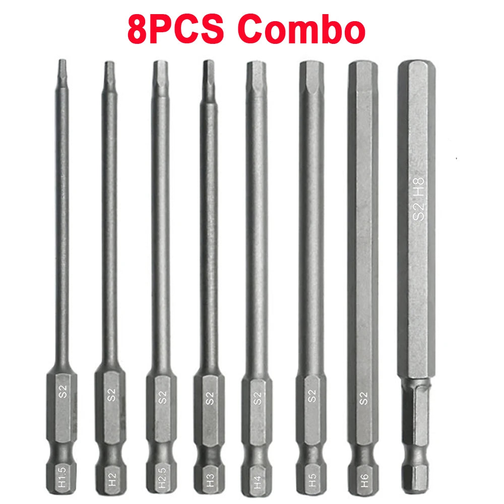 8-tlg. 100mm Sechskant Bit Set SAE - Metrisch für Akkuschrauber Bohrer