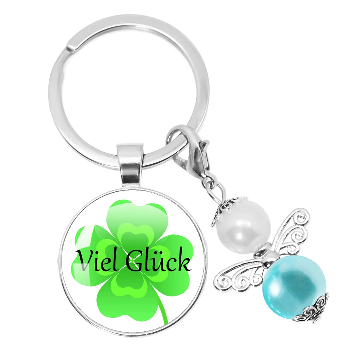 Glücksbringer Schlüsselanhänger mit vierblättrigem Kleeblatt Design