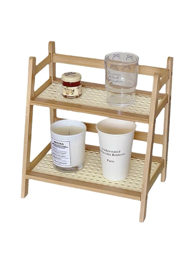 Praktisches 2-lagiges Bambus Aufbewahrungsregal für Küche und Wohnbereich