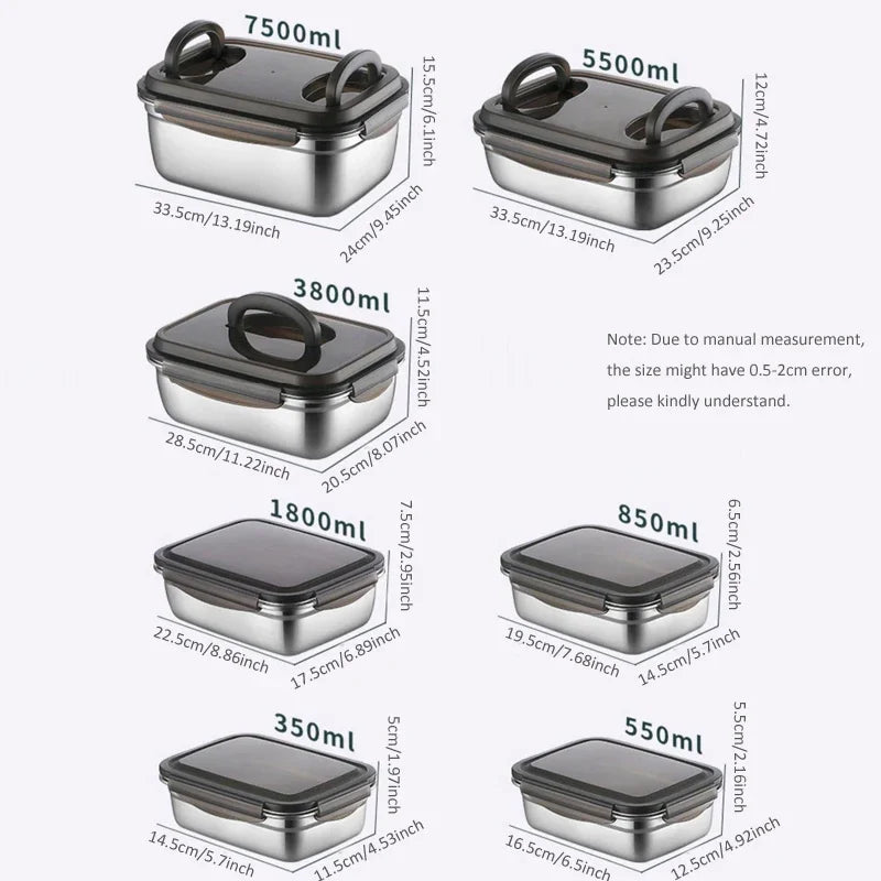 304 Edelstahl Bento Box – Lebensmittelbehälter für Kühlschrank & Outdoor (7 Größen)