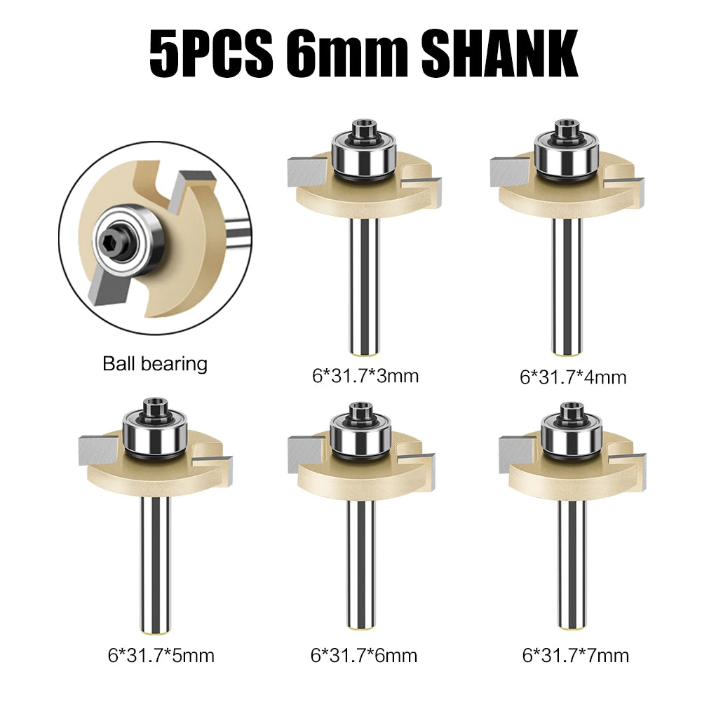 6 mm 1/4 Zoll Schaft T-Nut-Fräser mit Lager für Holzverarbeitung