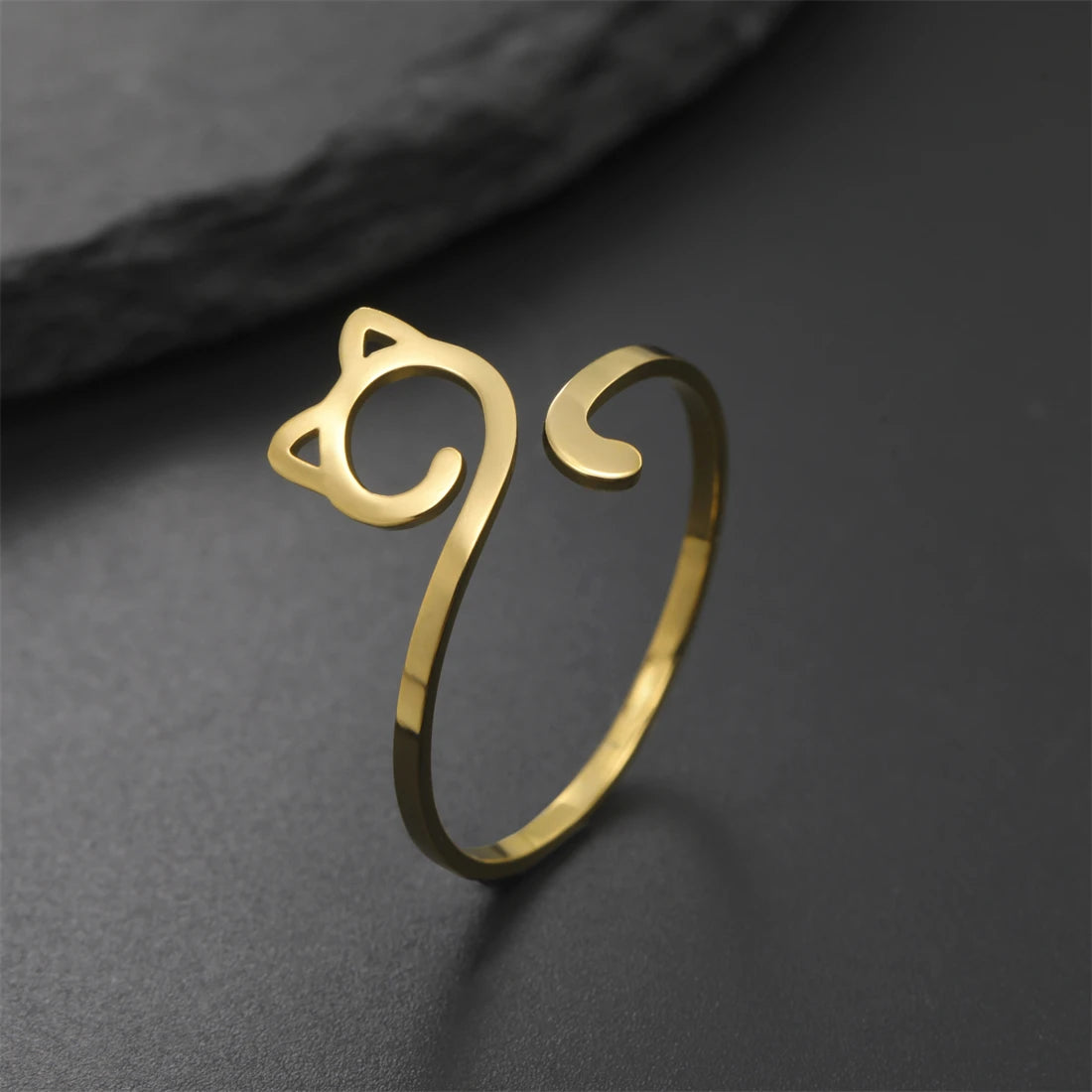 Minimalistischer Edelstahl Katzenring Damen und Mädchen verstellbar