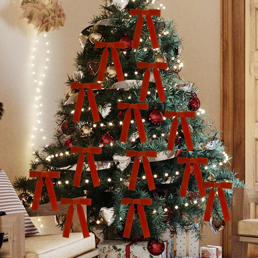 12 Samt Weinrote Schleifen für Weihnachtsbaum & Party Deko