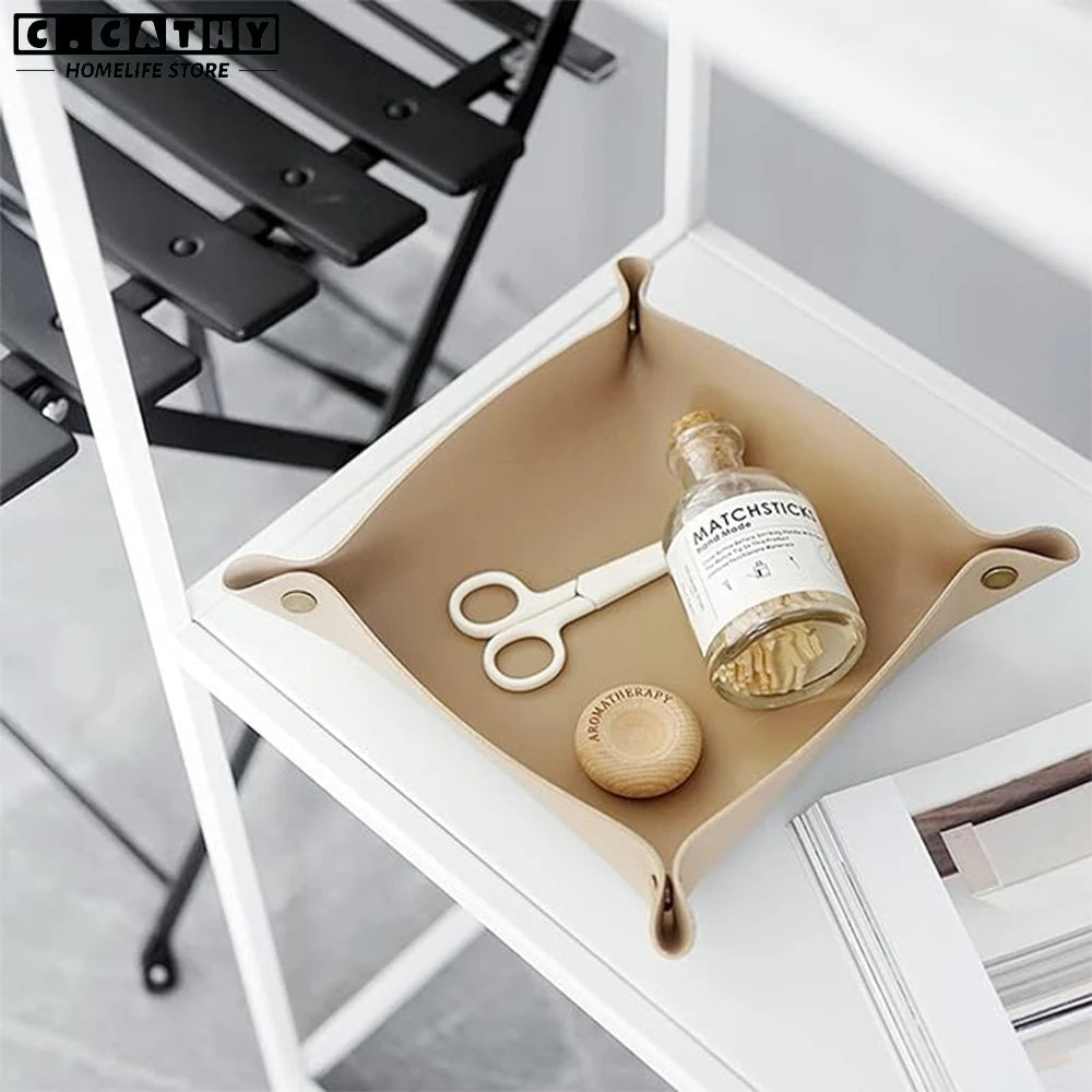 Faltbares Leder Tablett Schreibtisch Organizer Schmuck Schlüssel Münzen Ablage