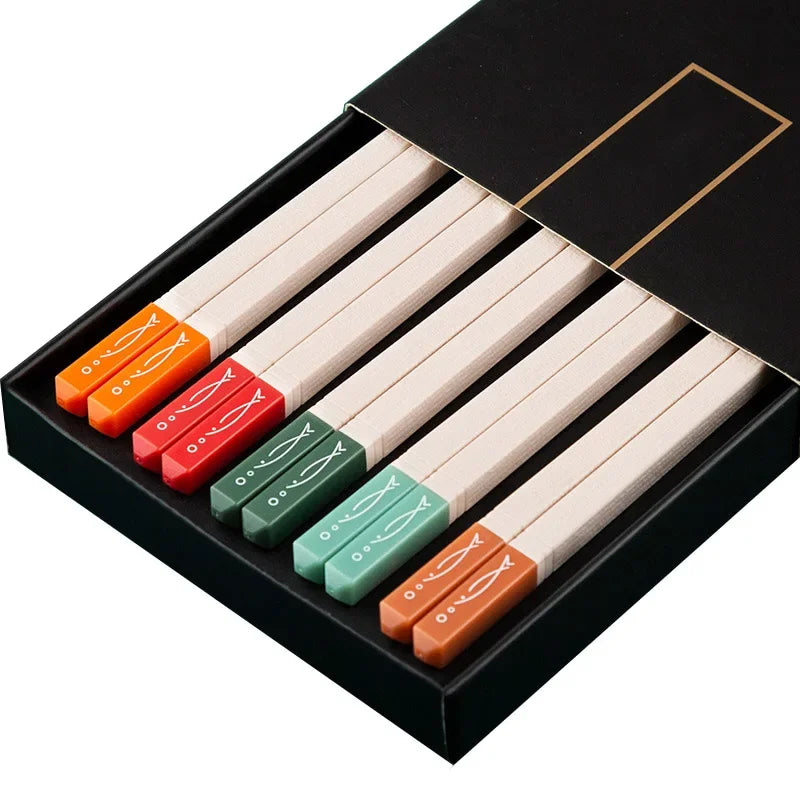 5 Paar Nicht-Slip Metall Stäbchen Japanisch Koreanisch Stil für Sushi Essen