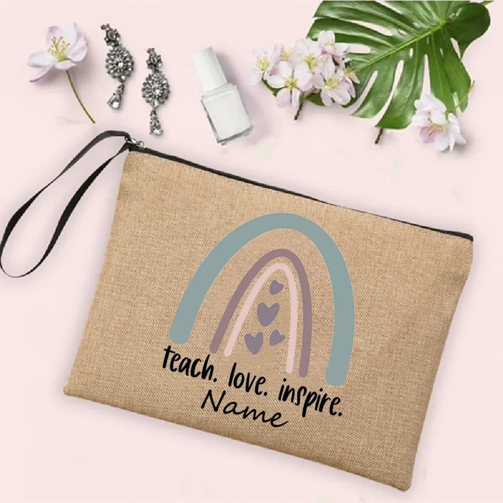 Personalisierte Leinwand Make up Tasche Regenbogen Design