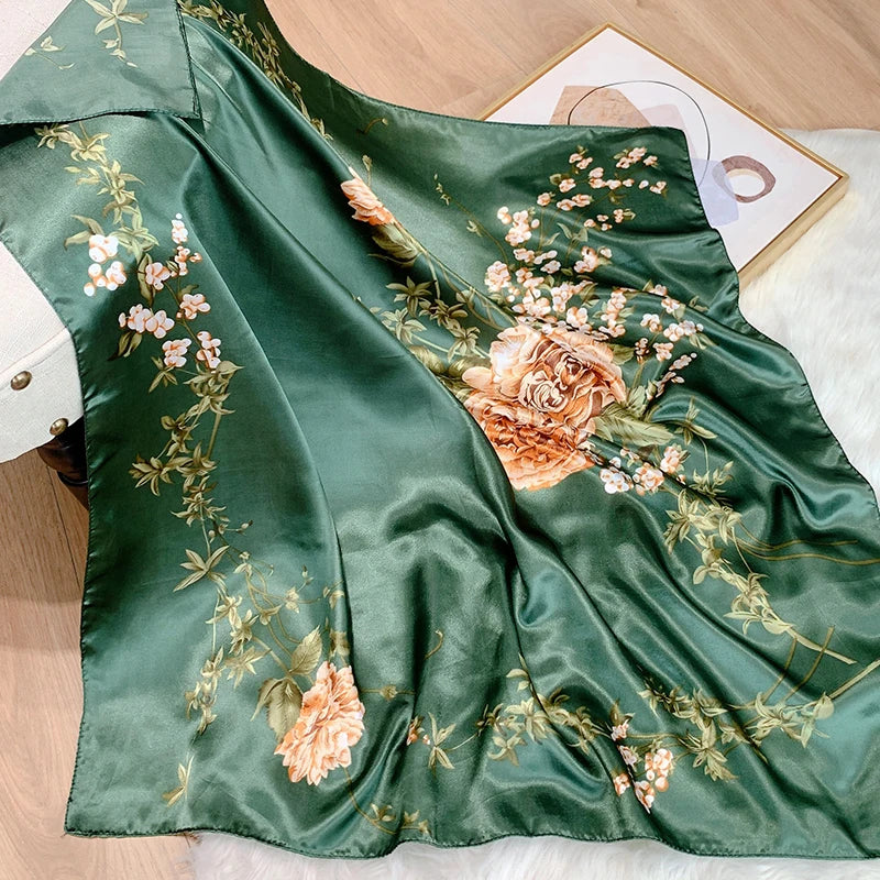 2024 seide Schal Quadrat Schal Für Frauen Drucken Stirnband Foulard Satin Hijab Haar Bands Halstuch Weibliche Kopf Wraps Bandana