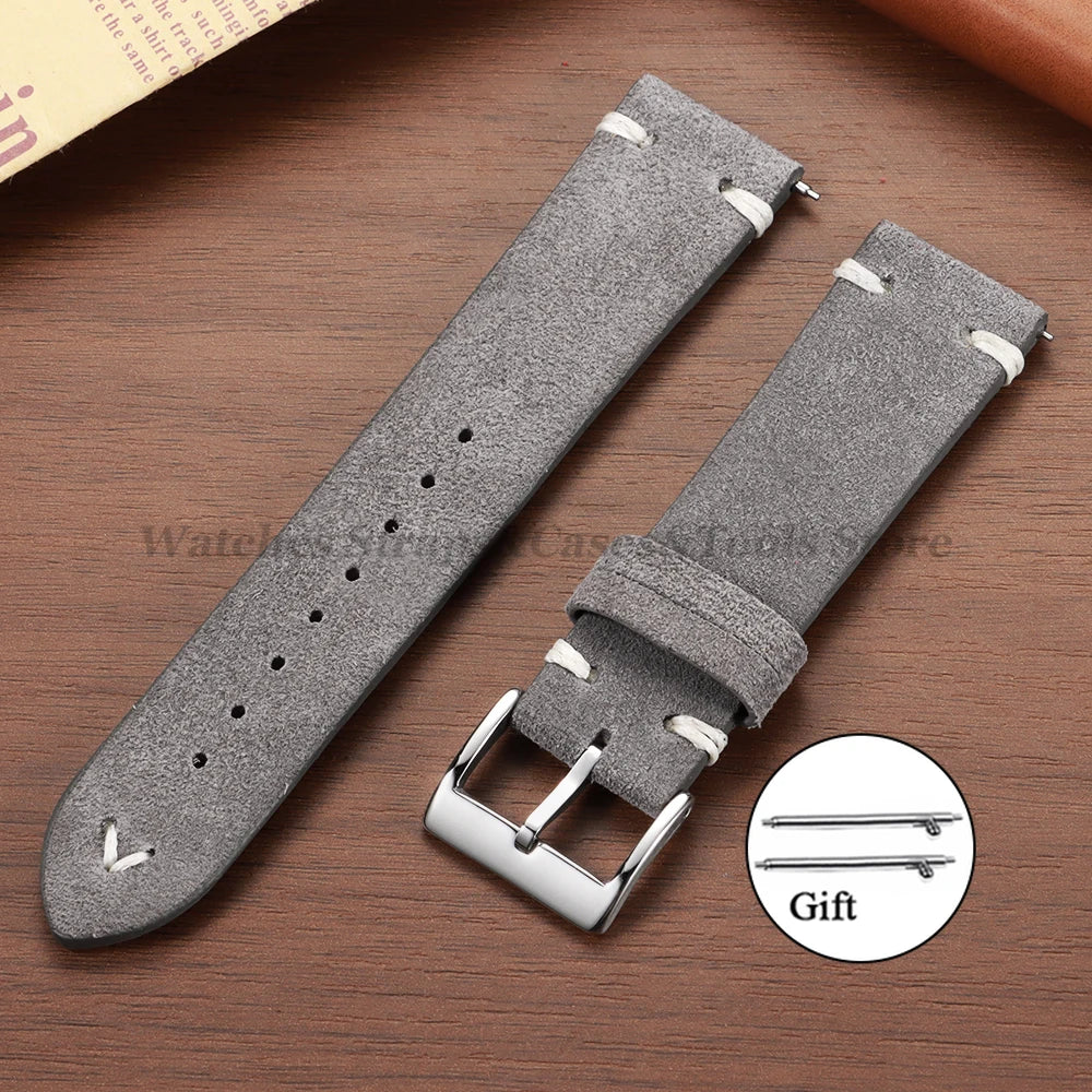 Wildleder Vintage Uhrenarmband in Blau mit Schnellverschluss