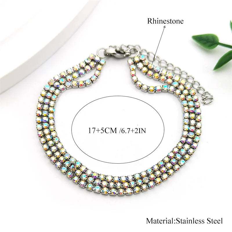 Drei Bunte Strass Armbänder Edelstahl Silber Farbe Verstellbar Damen