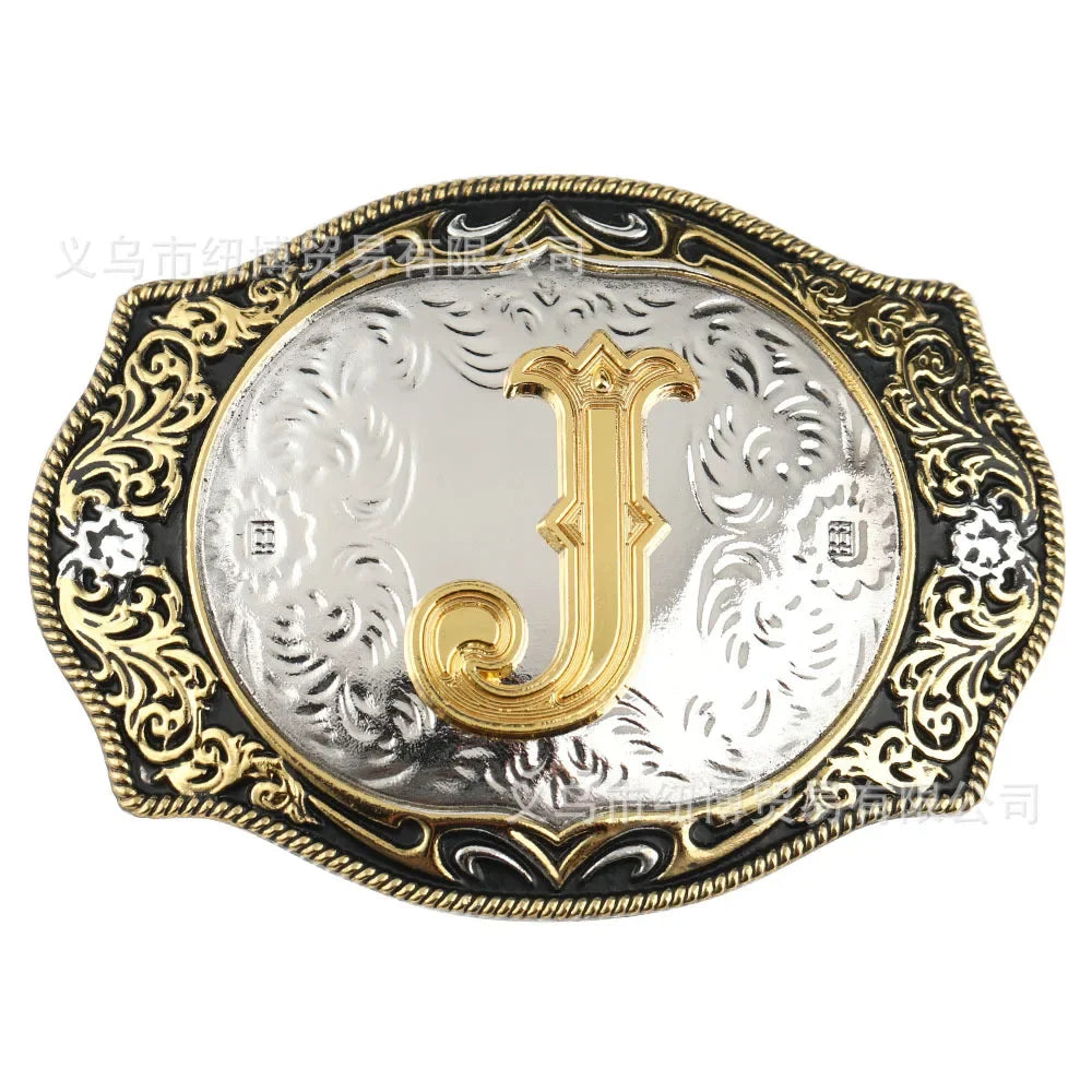 Goldfarbene Legierungs Gürtelschnalle im Western-Stil mit Buchstaben