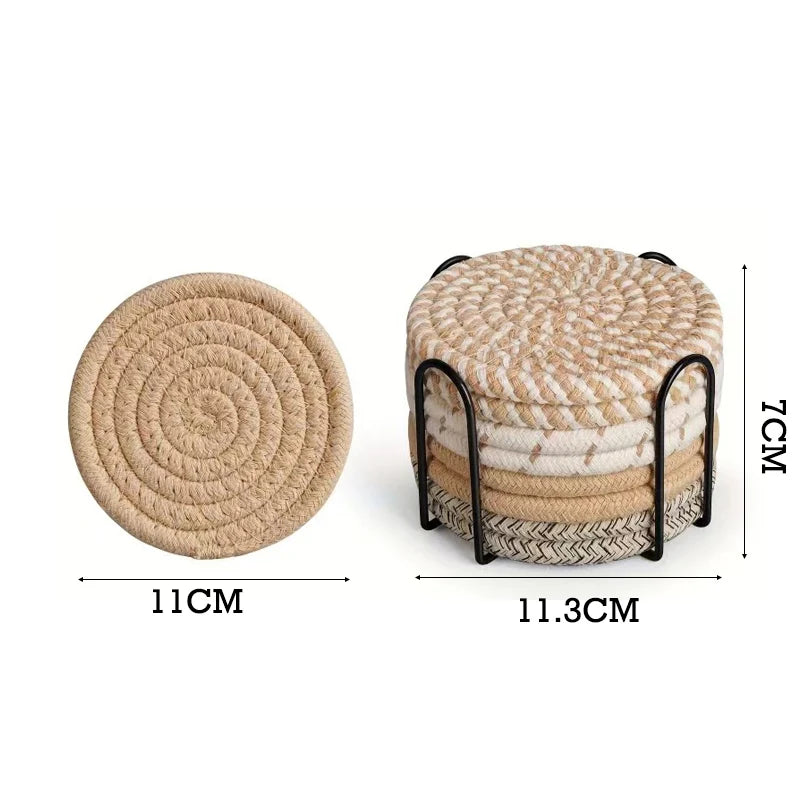 8er Baumwoll Seil Untersetzer Set mit Halter für Tischschutz