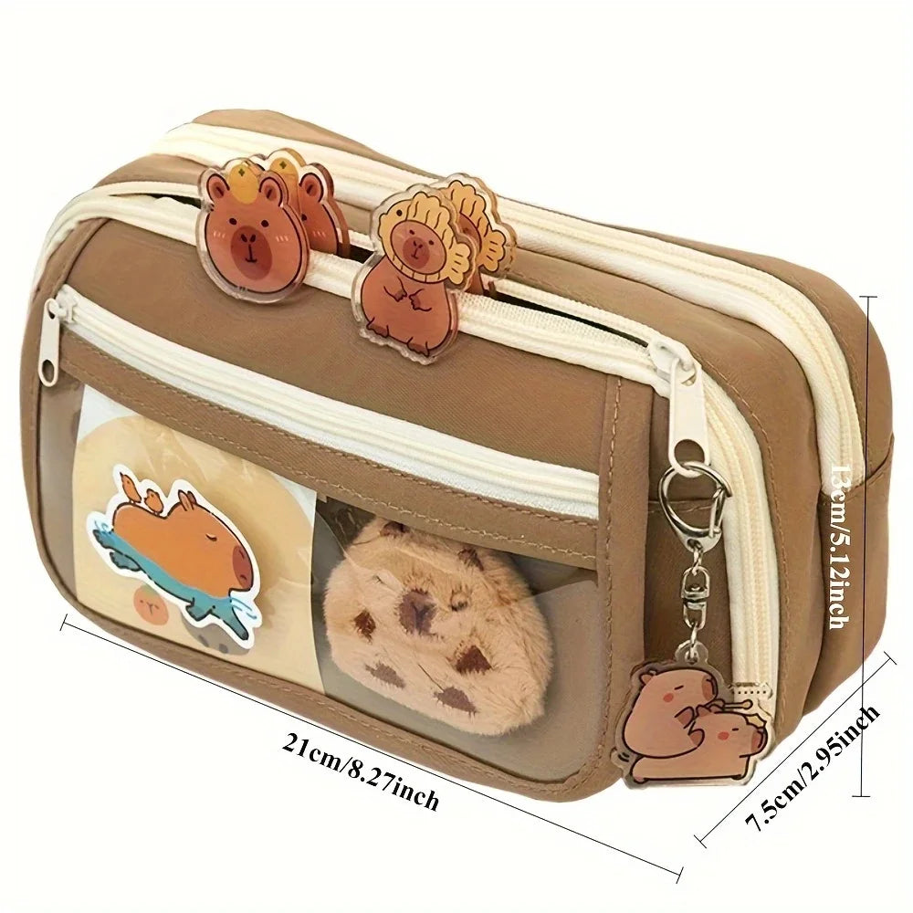 7-teiliges mehrlagiges Federmäppchen-Set mit süßem Capybara-Motiv für Schule