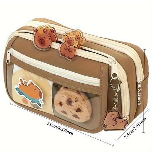 7-teiliges mehrlagiges Federmäppchen-Set mit süßem Capybara-Motiv für Schule