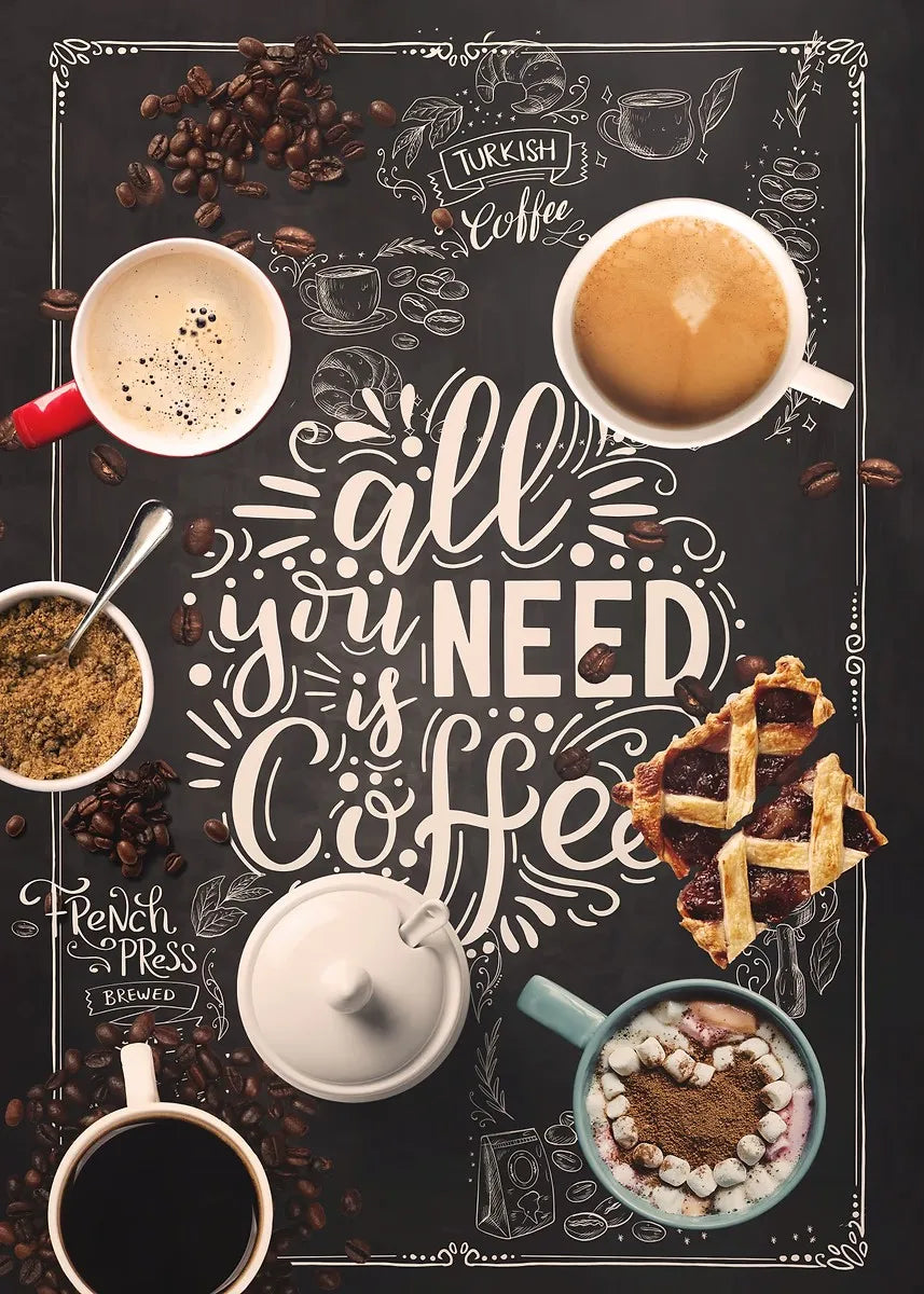 Kaffeetasse Poster Nordic Drucke Kaffee Bäckerei Kuchen Pizza Tafeln Leinwand Malerei Bilder für Cafe Shop Home Küche Dekor