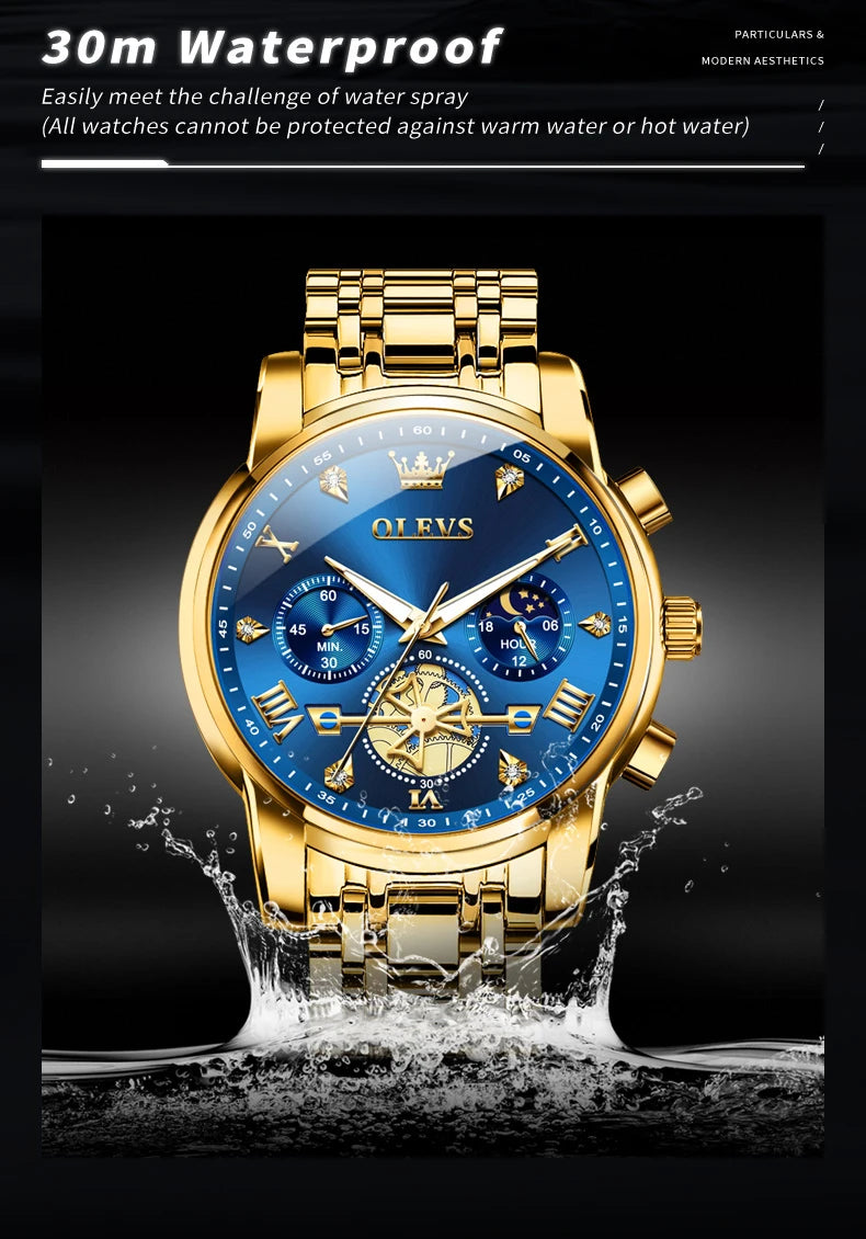 Klassische Herrenuhr mit Mondphase und Wasserdichtigkeit 3BAR