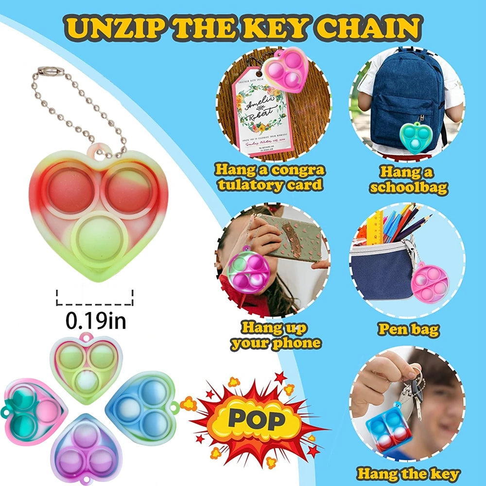 Mini Pop Fidget Spielzeug Set Schlüsselanhänger Stressabbau Party Büro