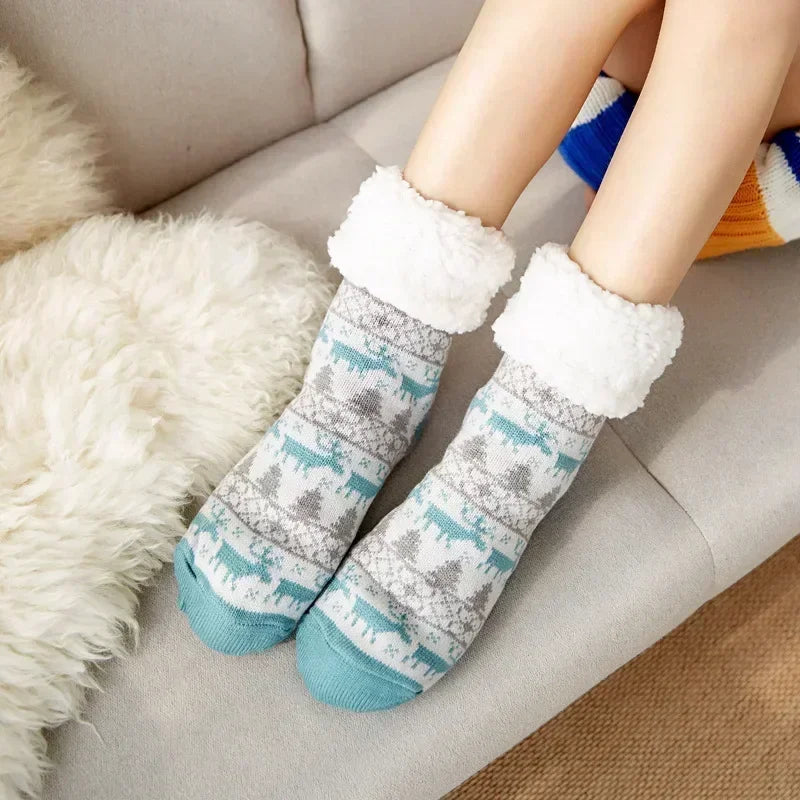 2er Set flauschige Damen Thermo-Socken rutschfest warm Plüsch Weihnachten