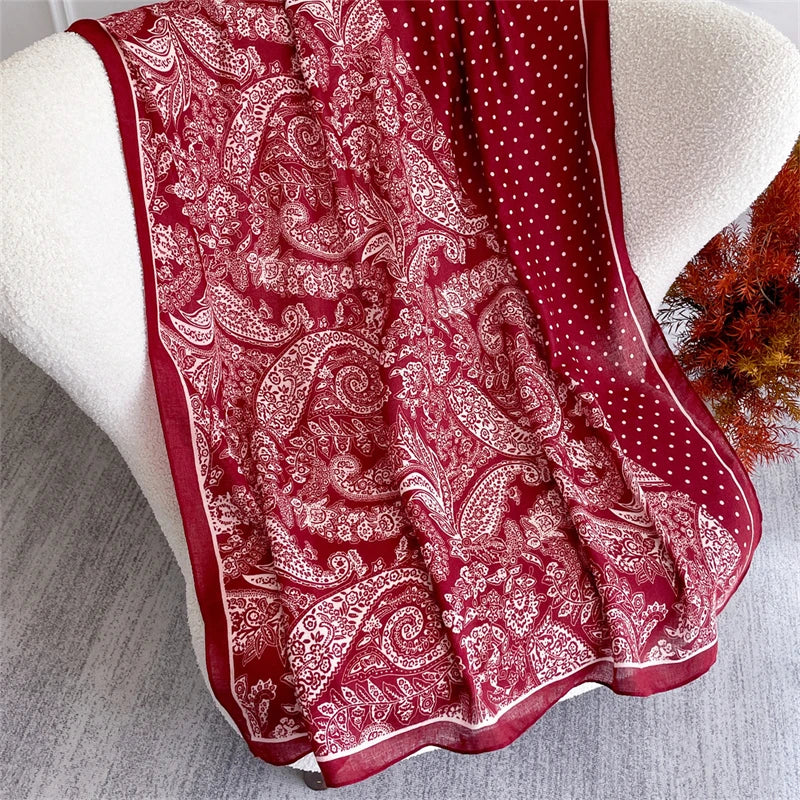 Roter Damen Schal Paisley Polyester Lang Warm Foulard Poncho Echarpe