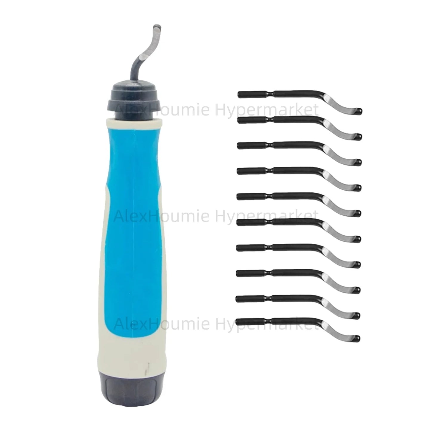 Präzise Entgratung mit 360° Drehkopf – Entgratungswerkzeug + 10 Schnellarbeitsstahl-Klingen